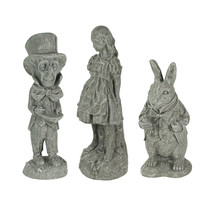 3 Piece Alice in Wonderland, Rabbit &amp; Mad Hatter Light Gray Cement Statue Set - £180.02 GBP