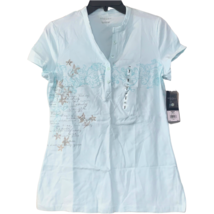 Sonoma Size Small Shirt Short Sleeve Button Neck Aqua Blue Soft Stretchy... - £8.36 GBP