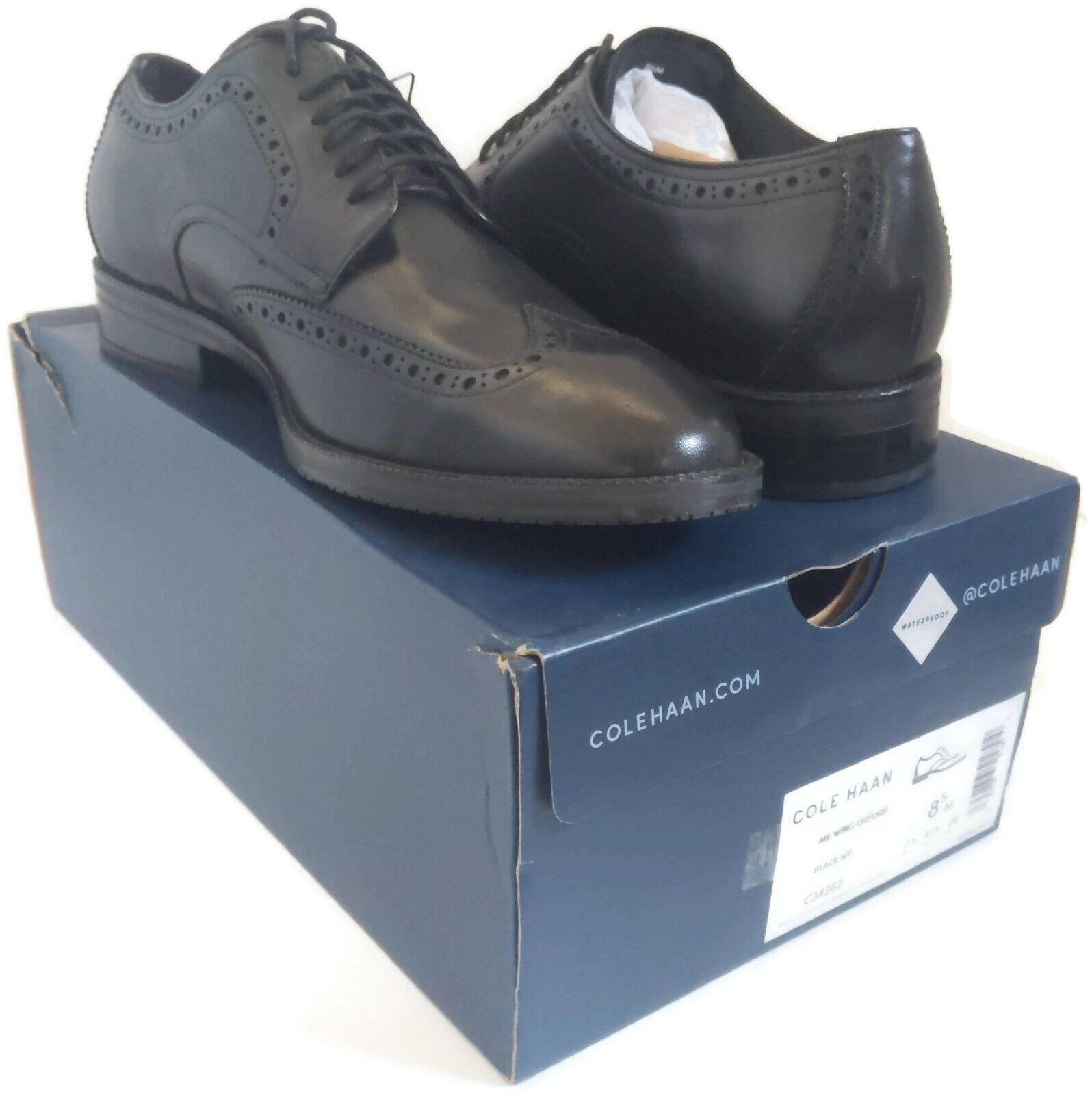 Cole Haan Modern Essentials Wing Oxford Shoe - Black Waterproof - Size 8.5 M - $146.99