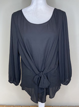 New York &amp; Company NWT $44.95 Women’s Pullover Blouse W/ Tie Front Sz L Black E4 - £12.54 GBP