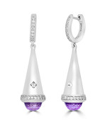925 Sterling Silver White Gold Plated Cubic Zircon &amp; Amethyst Hoop Earrings - €84,94 EUR