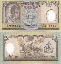 Nepal P45, 10 Rupee, king&#39;s accession to the throne / antelope - POLYMER... - $1.44