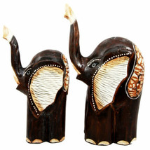 Balinese Wood Handicrafts Abstract Jungle Elephant And Calf Figurine Set... - $715.31 MXN