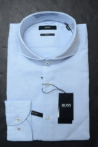 Hugo Boss Men Jemerson Slim Fit Soft Line Pastel Blue Cotton Dress Shirt 39 15.5 - £57.28 GBP