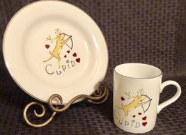 Pottery Barn Reindeer Milk Coffee Mug Salad Cookie Plate Set Cupid Chris... - £33.38 GBP