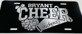 Cheer Cheerleading Pom Pom Car Tag Engraved Black Silver Etched License ... - £18.04 GBP