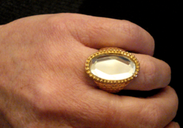 Faceted Mirror COCKTAIL RING Gold Plate Costume Jewelry size 9 Nickel Free - £11.63 GBP
