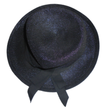 Vtg Valerie Modes Black Sparkly Wide Brim Hat Bow Floppy Dress Church Fo... - $14.80