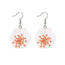 Green &amp; Silver-Plated Baby&#39;S Breath Hexagon Drop Earrings - £9.70 GBP