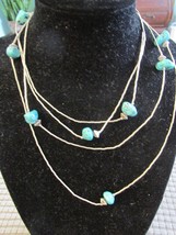 &quot;&quot;Faux Silver &amp; Turquois Long Necklace&quot;&quot; - Hand Made - £7.08 GBP