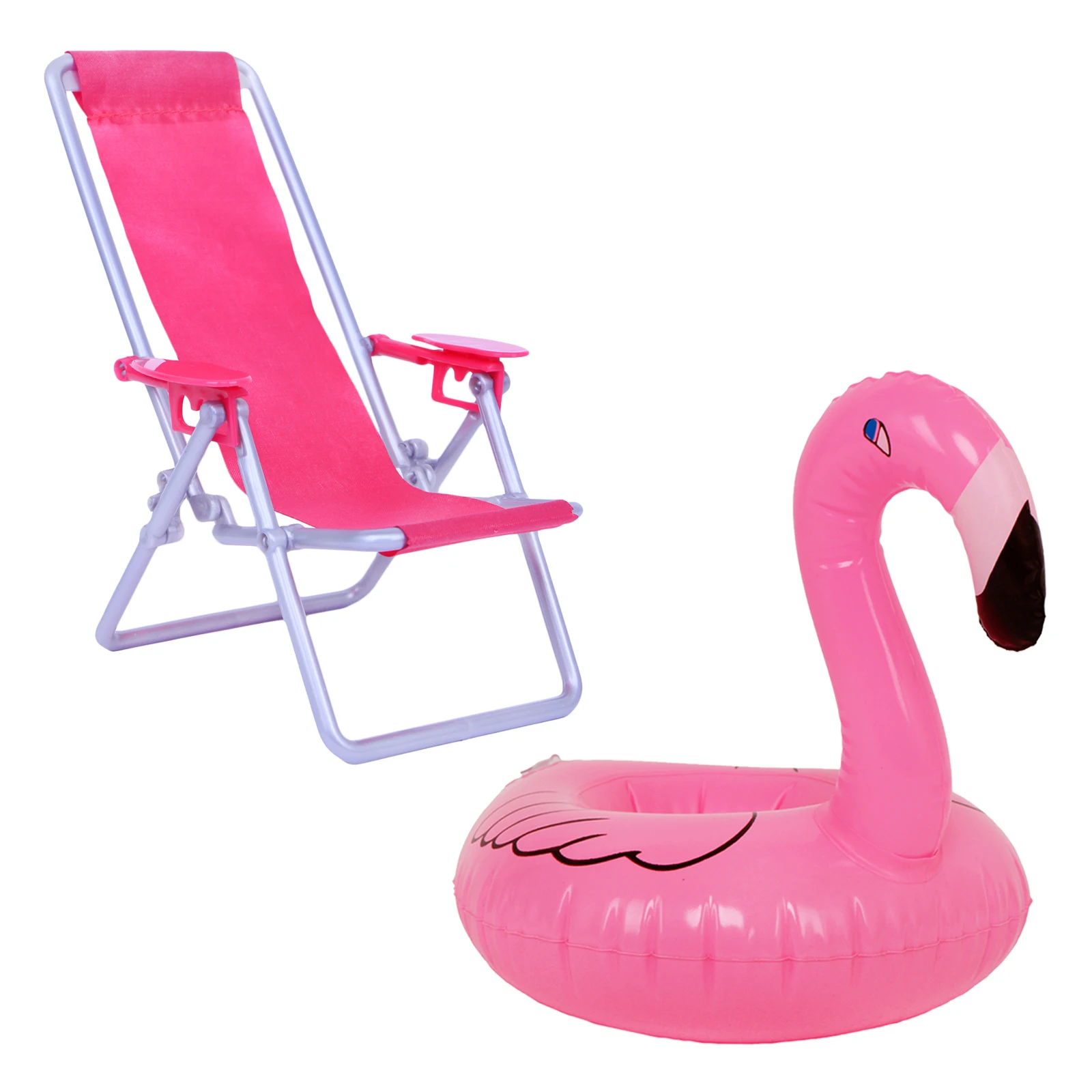 2 Pcs/Set Pink Beach Chair + Cute Swim Lifebuoy Doll Swimming Pool Furniture for - £8.88 GBP