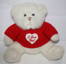 US Balloon White Plush Valentines Teddy Bear 9&quot; Red I Love You Sweater S... - £11.22 GBP