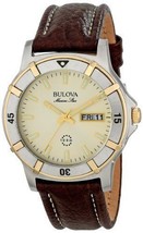 Bulova Men&#39;s 98C71 Marine Star 100M Brown Leather Stainless Steel Quartz Watch - £99.22 GBP