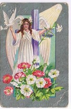 Holiday Postcard Easter Angel Dove Cross Flowers  - £2.31 GBP