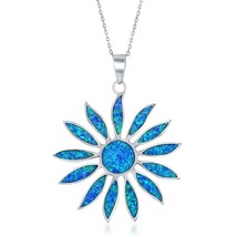 Sterling Silver Large Blue Inlay Opal Daisy Flower Pendant - £117.10 GBP