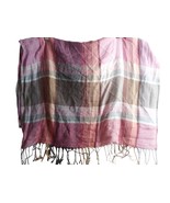 Pink Grey checked fringe woven Scarf Shawl Wrap 26 x 72 inches - $223.43 MXN