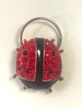 Vintage Ladybug Brooch Black Enamel Red Rhinestone - £7.34 GBP