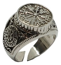Viking Ring Vegvisir Rune Compass Norse Nordic Celtic Silver Tone Réglable - £13.99 GBP