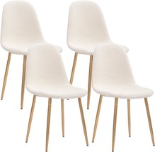 Canglong Mid Century Side Chairs With Velvet Cushion Seat Back And Metal, Cream. - £182.22 GBP