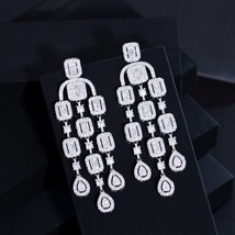 Elegant Gorgeous Cubic Zirconia Pave Long Tassel Dangle Drop Wedding Bridal Earr - £20.63 GBP