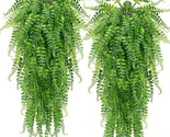 Clong 2 Pcs\. Artificial Hanging Fern Plants Vine Fake Ivy Boston Fern, ... - £32.82 GBP