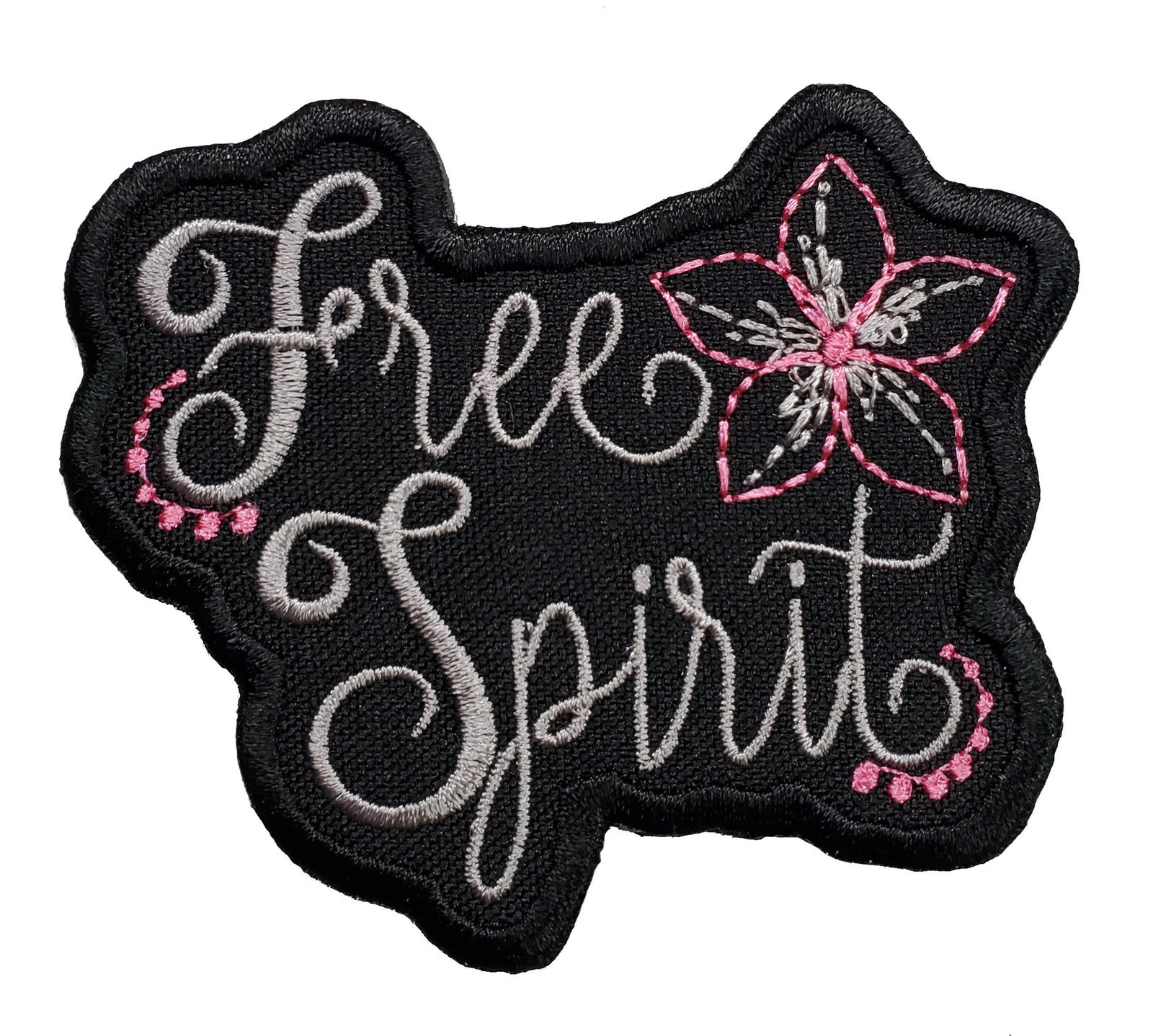 Free Spirit Silver Text Embroidered Iron On Patch 3.3" x 2.75" Inspiration Hippi - $7.87