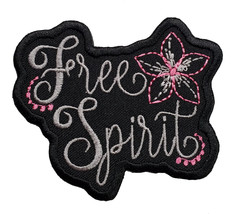 Free Spirit Silver Text Embroidered Iron On Patch 3.3&quot; x 2.75&quot; Inspiration Hippi - £6.28 GBP