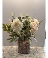 Spring Silk Floral Arrangement Clear Glass Vase Shell Chips Beach Decor - $47.47 CAD