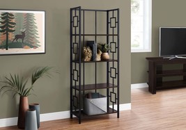 Modern 4-Tier 62&quot;H Bookshelf Bookcase Etagere Brown Laminate Black Metal - $3,447.23 MXN