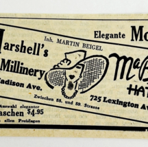 1945 WW2 German-USA Advertisement Marshell&#39;s Millinery &amp; MaBe Hats NYC C94C - $481.81 MXN
