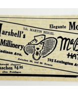 1945 WW2 German-USA Advertisement Marshell&#39;s Millinery &amp; MaBe Hats NYC C94C - $24.99