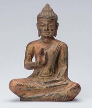 Buddha - Antique Khmer Style Seated Wood Buddha Statue Teaching Mudra - 20cm/8&quot; - £173.31 GBP