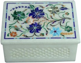 4&quot;x3&quot;x2&quot; Marble Jewelry Lidded Box Lapis Inlaid Pietradura Art Veterans Gift - £208.15 GBP