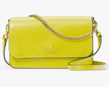 Kate Spade Madison Flap Crossbody Bag Lime Yellow Leather Chain Purse KC... - $89.09
