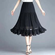 Elegant Vintage Mesh Black Midi Skirt - £31.89 GBP