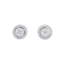 14K Solid White Gold Cluster Diamond Studs - £513.73 GBP