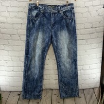 Black Blue Jeans Mens Sz 34 x 34 Acid Wash Hemmed FLAW - £23.18 GBP
