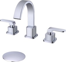 Trustmi Brass Bathroom Faucet Square Shaped 2 Handle 8 Inch Widespread, Chrome - £92.47 GBP