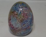 Vintage Latticino Swirl Paperweight Egg, Spring Colors,  Blue, Yellow, Pink - $38.80