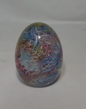 Vintage Latticino Swirl Paperweight Egg, Spring Colors,  Blue, Yellow, Pink - £27.27 GBP