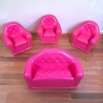 VTG Mattel Barbie Pink Plastic Sofa Couch &amp; 3 Chairs Set 90s Dollhouse Furniture - £12.46 GBP