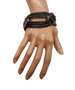 Red rhinestone Japanned silver tone metal braided chain bracelet - $280.99 MXN