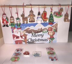 Christmas Ornament Set of 10 with 2 Rudolph Sticker Sheets, Eraser, and Tattoo! - £12.78 GBP