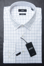 HUGO BOSS Uomo Enzo Facile Ferro Reg Fit Bianco Quadri Camicia 38 15 32/33 - $63.97