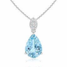 Authenticity Guarantee 
Pear-Shaped Aquamarine Pendant with Leaf Bale in Plat... - £911.64 GBP