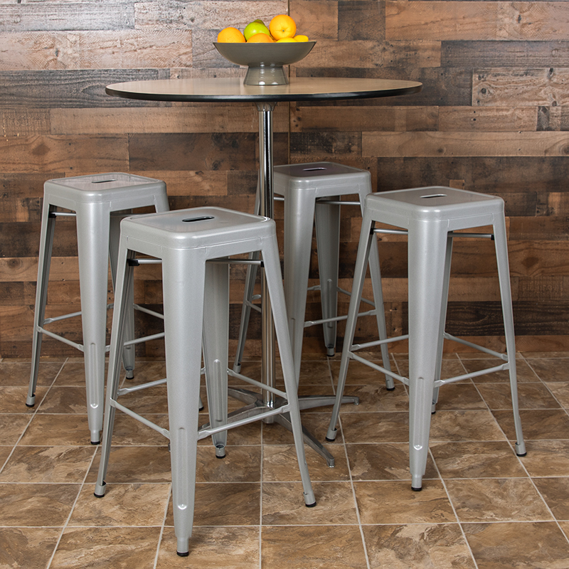 Silver 30" High Metal Stool 4-ET-31320-30-SV-R-GG