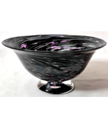 MCM Kosta Boda Black White Blue Confetti Swirl Satellite Art Glass Bowl - $33.90 CAD