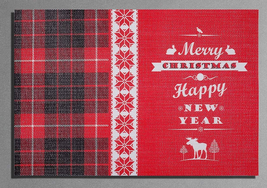 NEW Merry Christmas Placemats Set of 4 red &amp; black buffalo plaid deer 17... - $12.95