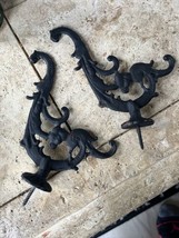 2 Antique Victorian Cast Iron Coat Hooks With Woman&#39;s Cameo Silhouette Decora - £45.96 GBP