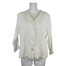 Fresco by Nomadic Traders Size M White Stretch Button Up Blouse - £10.89 GBP